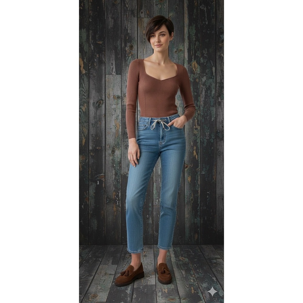 Abercrombie Fitch LuxeLoft Top Women's Ribbed Sweetheart Neck Brown Sz S‎ Preppy - Picture 13 of 16